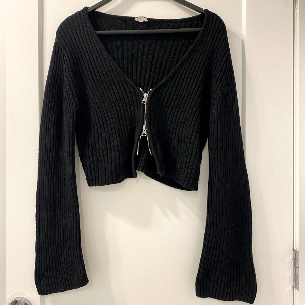 Garage cropped knit zip up sweater